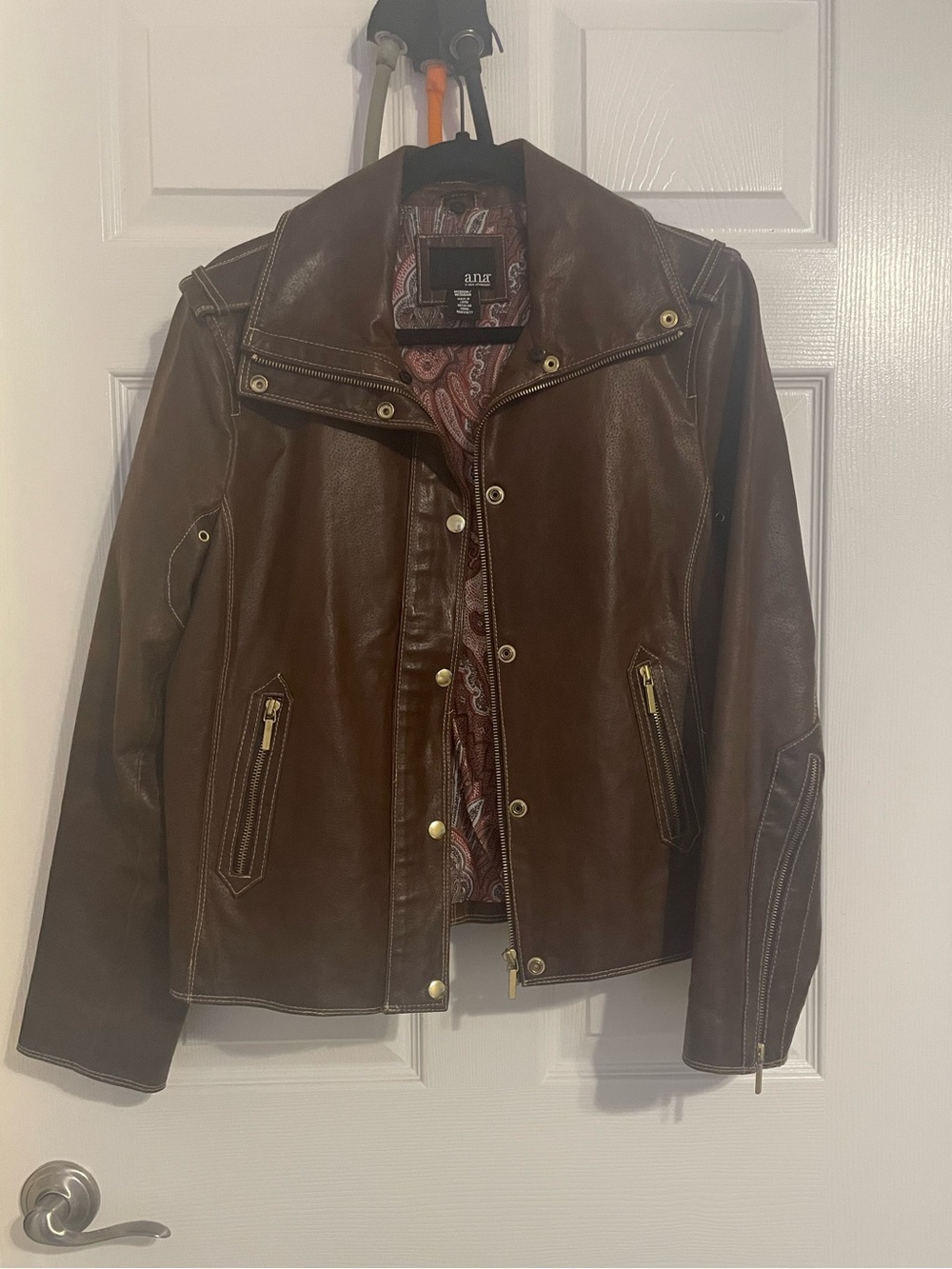 a.n.a Brown Leather Jacket with Brass Hardware